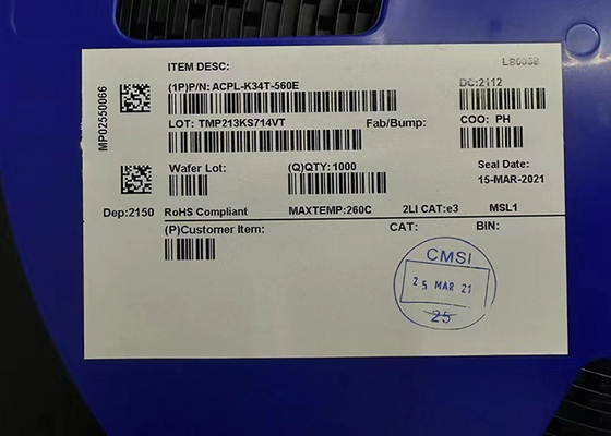 Acoplador ótico atual a rendimento elevado da movimentação da porta do MOSFET 2,5 A do pico automotivo de ACPL-K34T-560E
