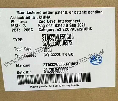 STM32WLE5CCU6 256 montagem de superfície instantânea de IC 48-UFQFN do transceptor do RF dos Kbytes